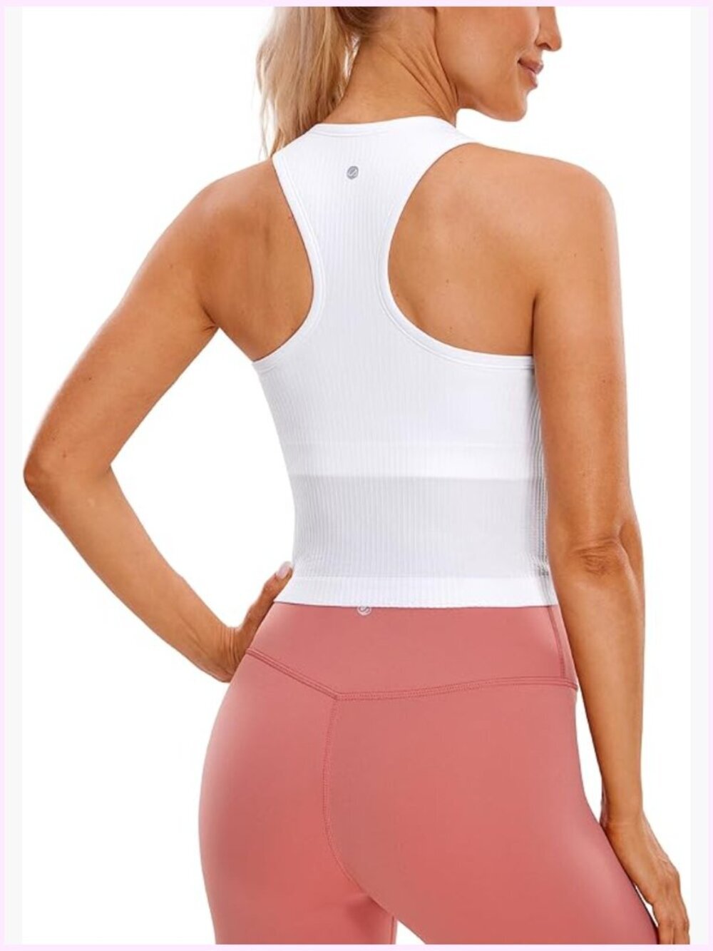 Seamless Ribbed High Neck Crop Tank Top, Longline Racerback Sports Bra, Low